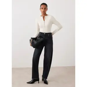 Mint Velvet Neutral Ruched Cotton Henley Top